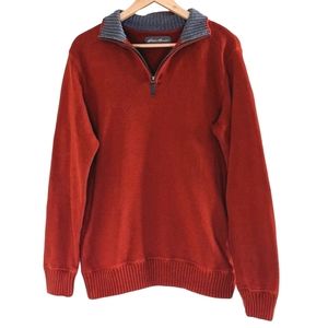 Eddie Bauer Half Zip Orange Pullover Knit Sweater Size Medium Long Sleeve